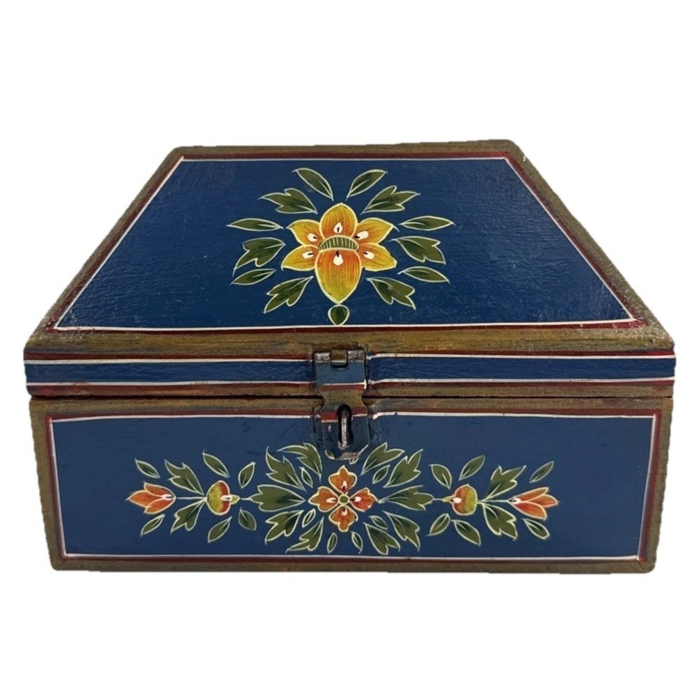 Vintage Wooden Dome Shaped Storage Box Original Old Hand Crafted Painted